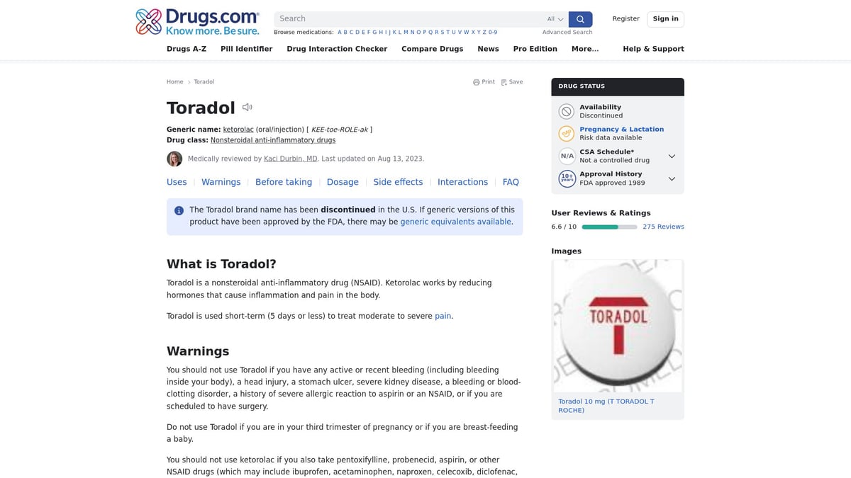 Top 9 Essential The Best Pain Killers for Fast Relief 2026 - Toradol (Ketorolac)