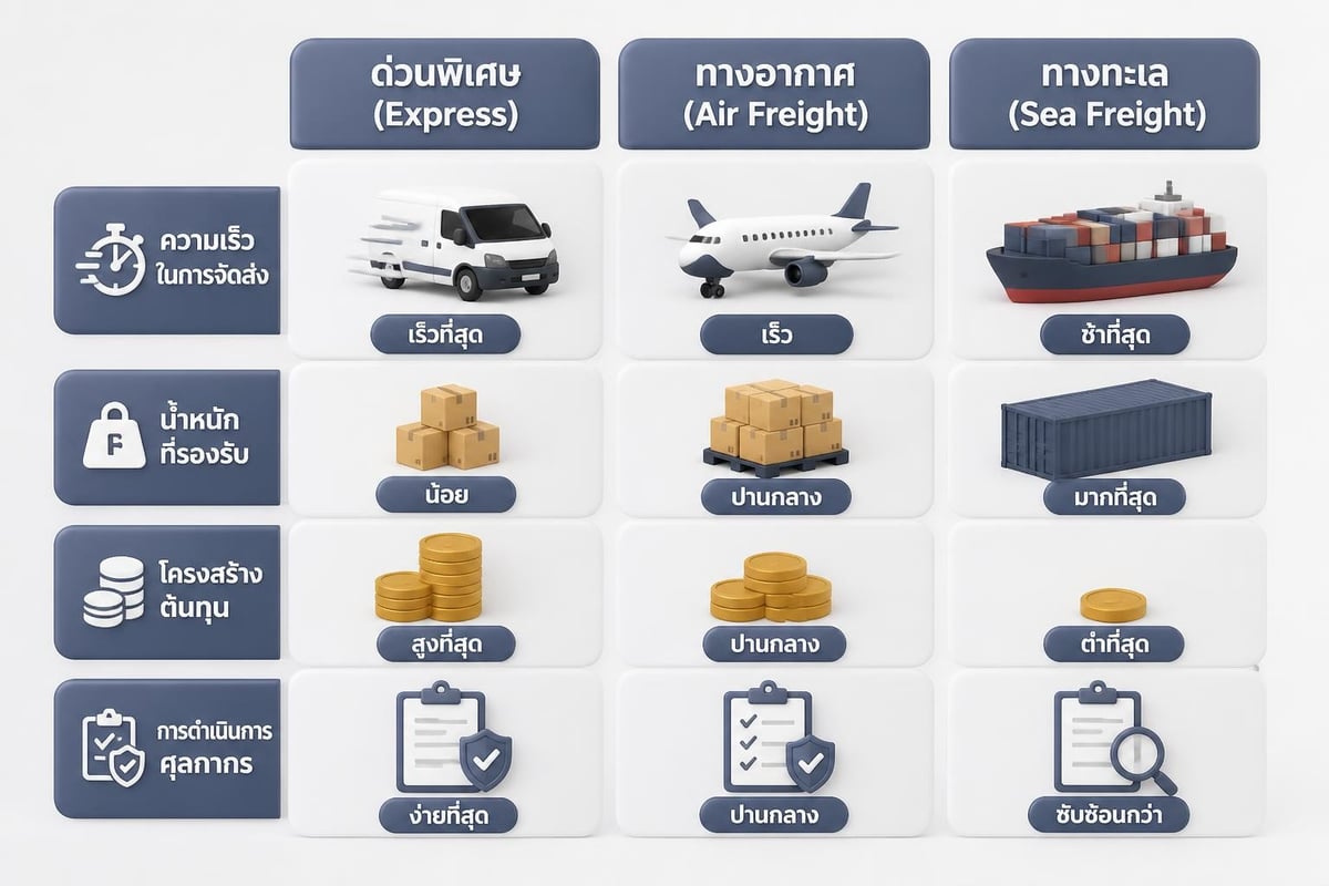 Shipping methods comparison