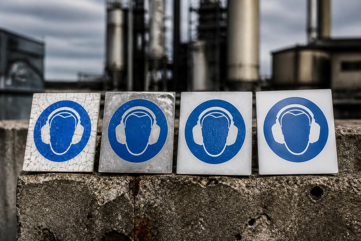 Material performance comparison for blue mandatory signs