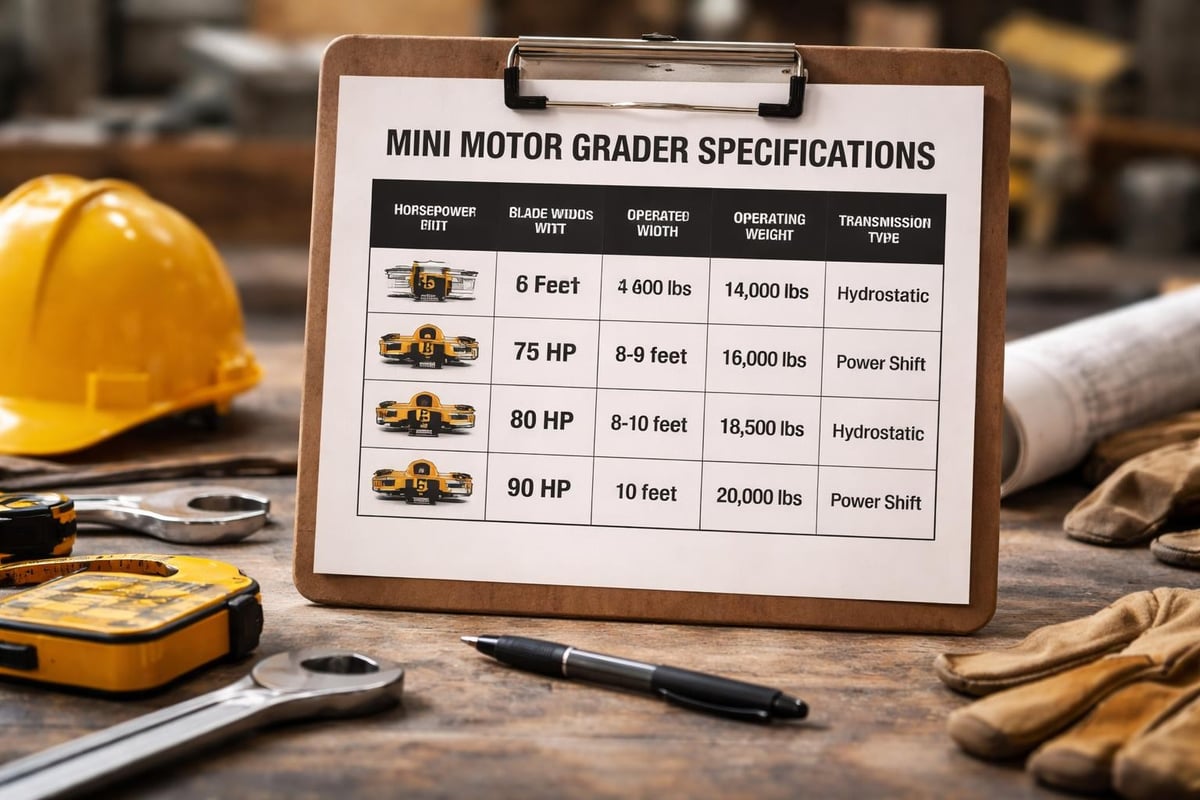 Mini grader specifications comparison