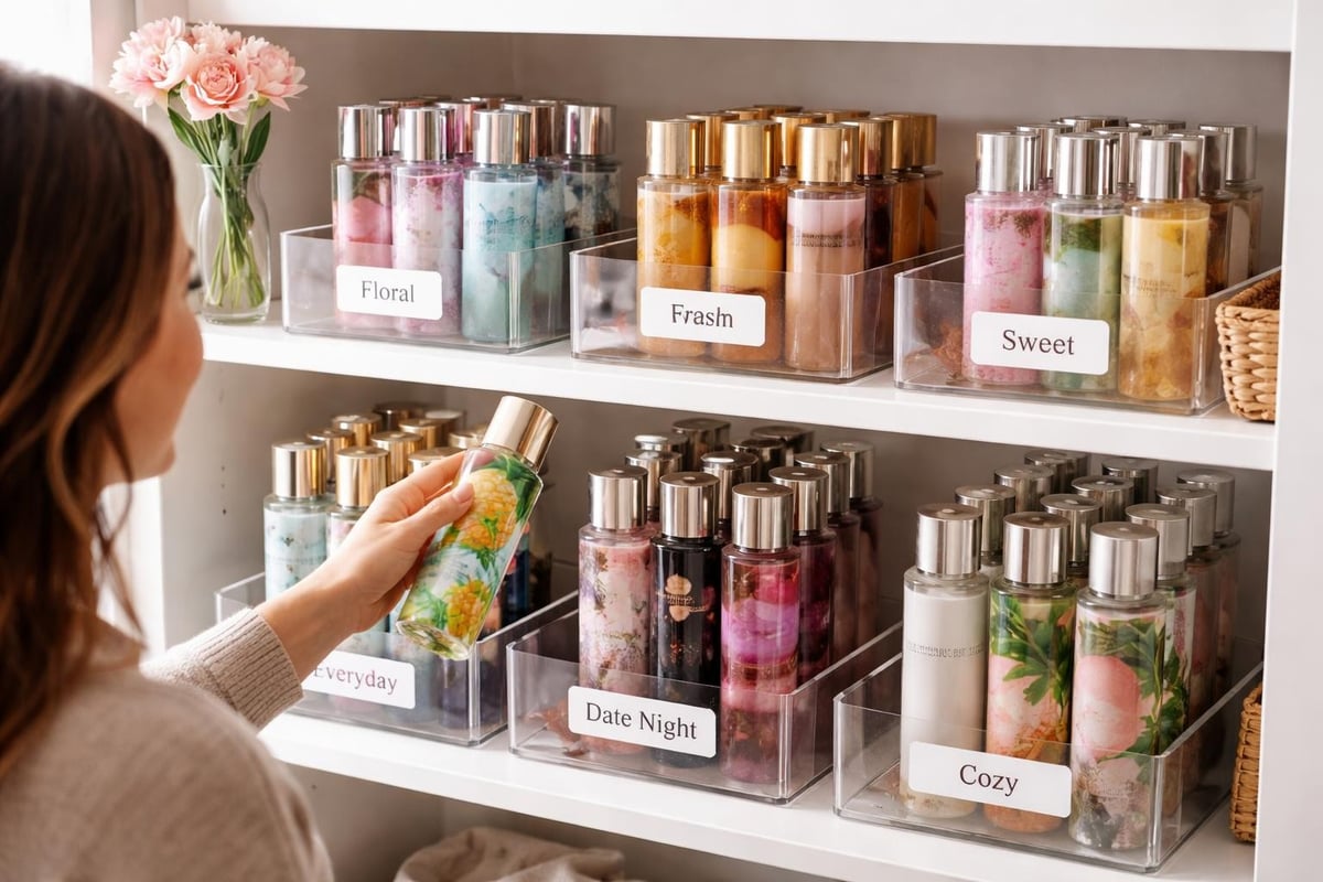 Body mist wardrobe organization