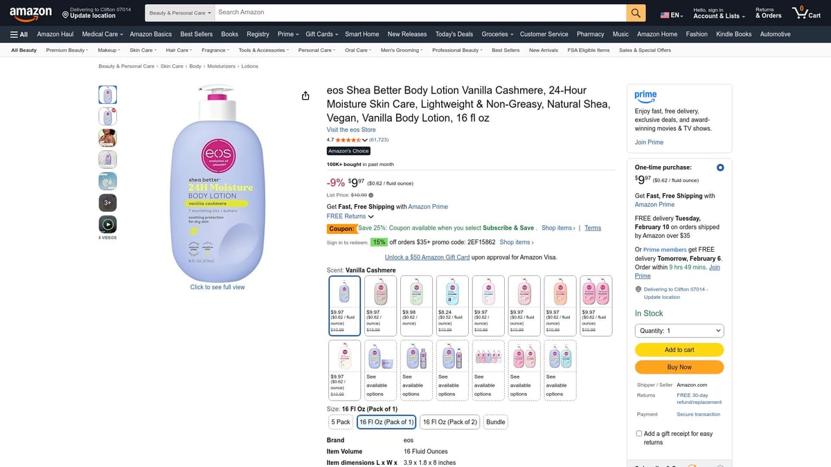 Top 8 Product Personal Care Picks to Try in 2026 - eos Shea Better Body Lotion Vanilla Cashmere