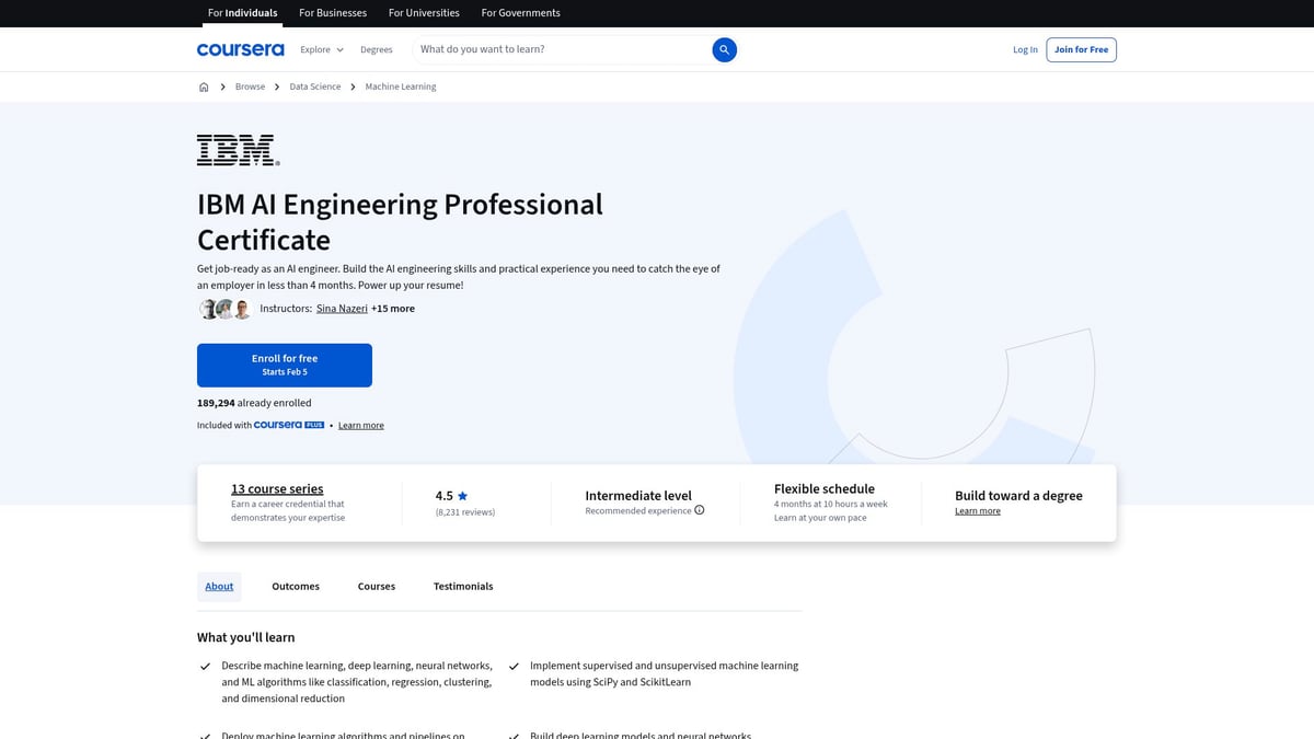 Top 7 Best AI Courses on Coursera for 2026 - AI Engineering Professional Certificate by IBM