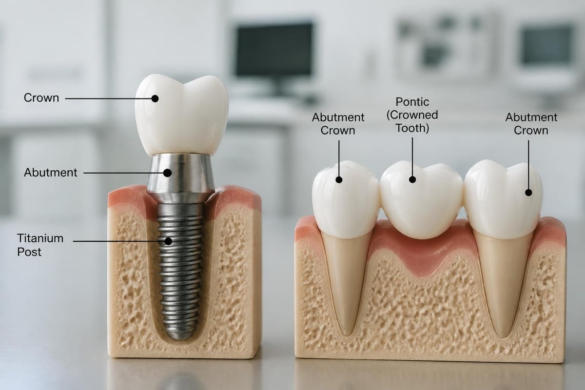 Dental implant and bridge structural components