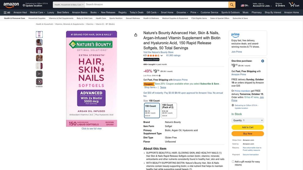 7 Top Hair Skin Nail Vitamins to Try in 2025 - Nature’s Bounty Extra Strength Hair, Skin, and Nails Softgels