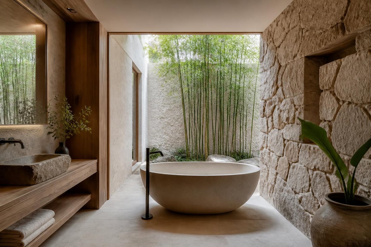 Natural materials in spa bathrooms