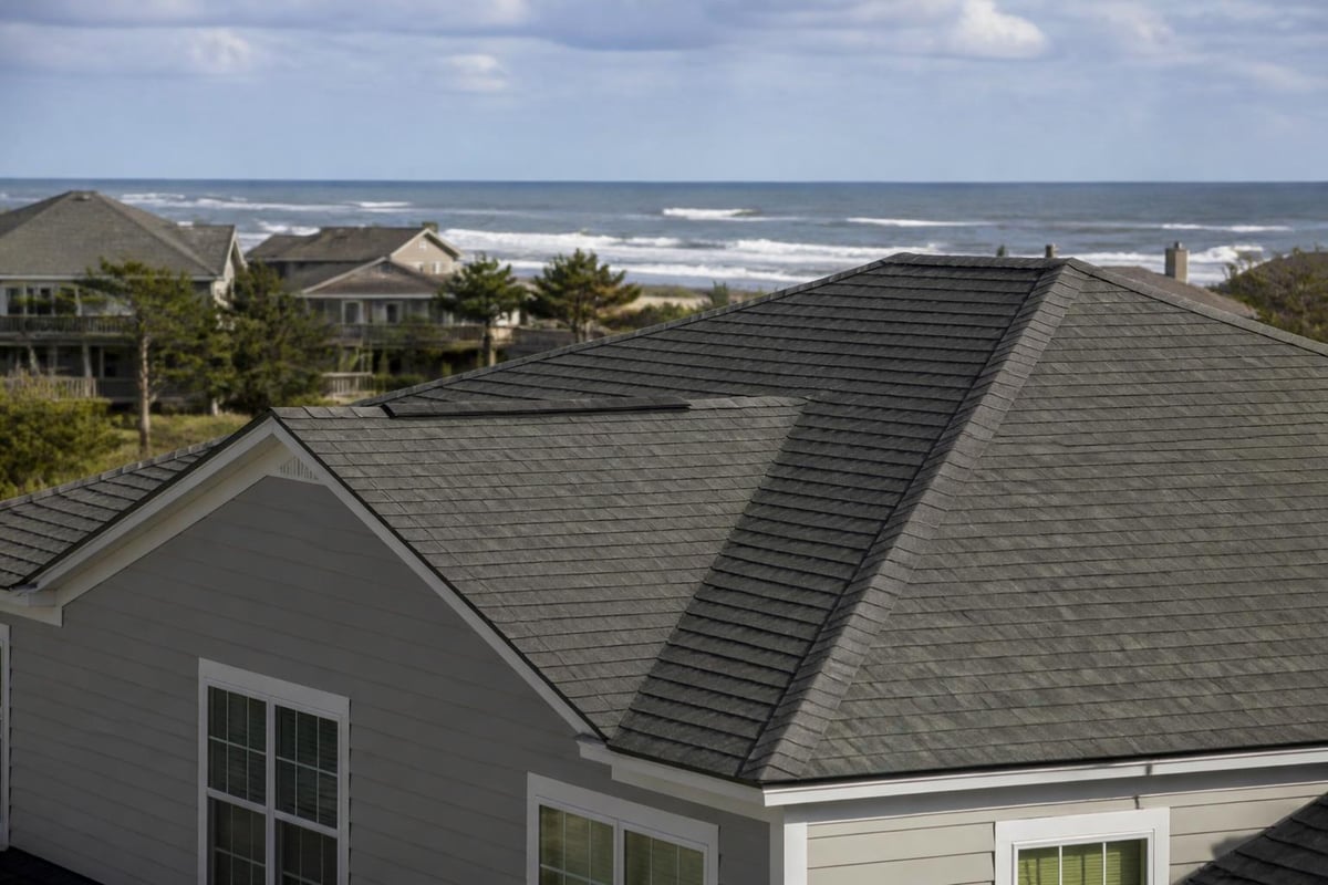Wind damage patterns on coastal roofs