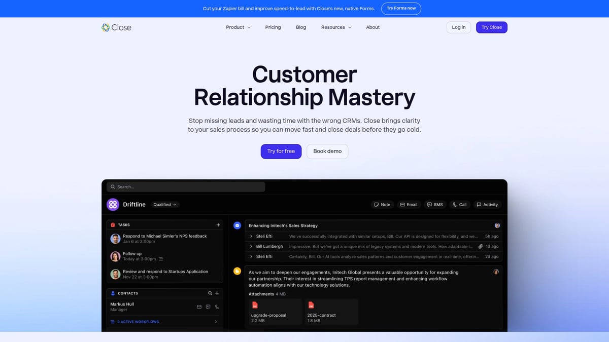 7 Inspiring SaaS Product Landing Page Ideas for 2026 - Close – Conversion-Optimized CRM Landing Page