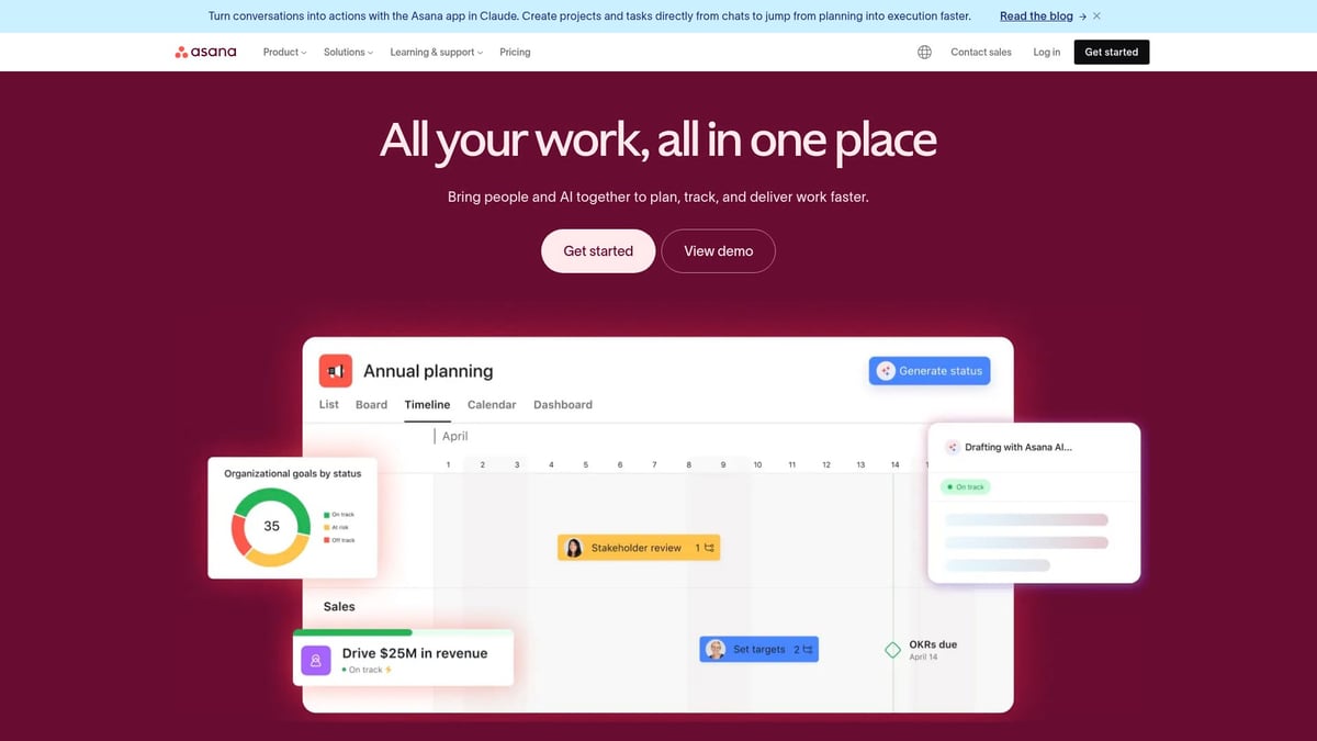 7 Inspiring SaaS Product Landing Page Ideas for 2026 - Asana – Task Management with Personalization