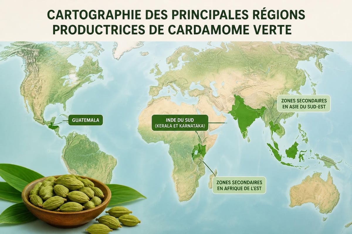 Zones de production mondiale cardamome