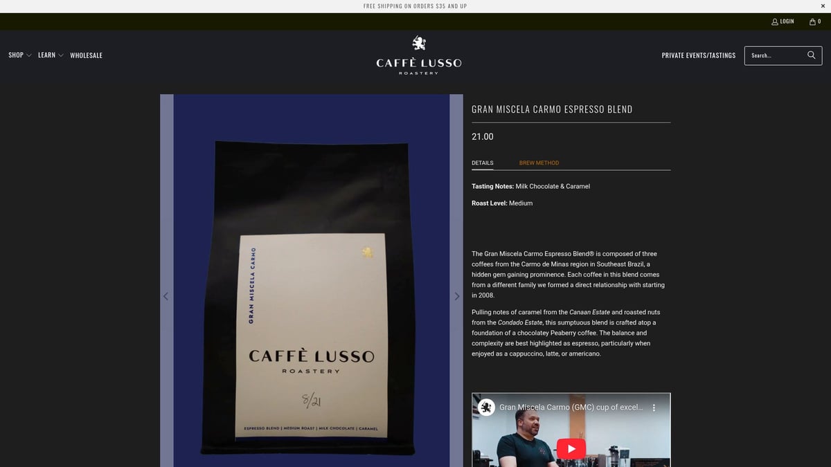 7 Irresistible Chocolate Coffee Beans to Try in 2026 - Caffè Lusso Gran Miscela Carmo Espresso Blend