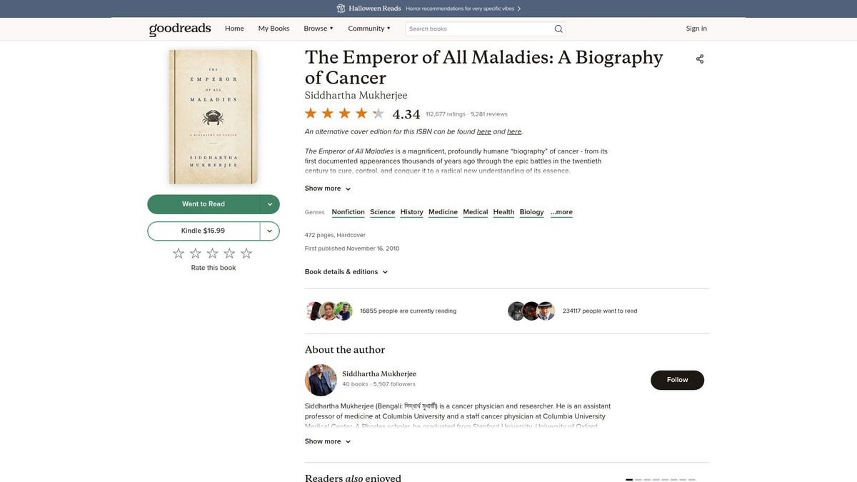 Top 8 Must-Read Healthcare Books for 2025 - The Emperor of All Maladies: A Biography of Cancer by Siddhartha Mukherjee