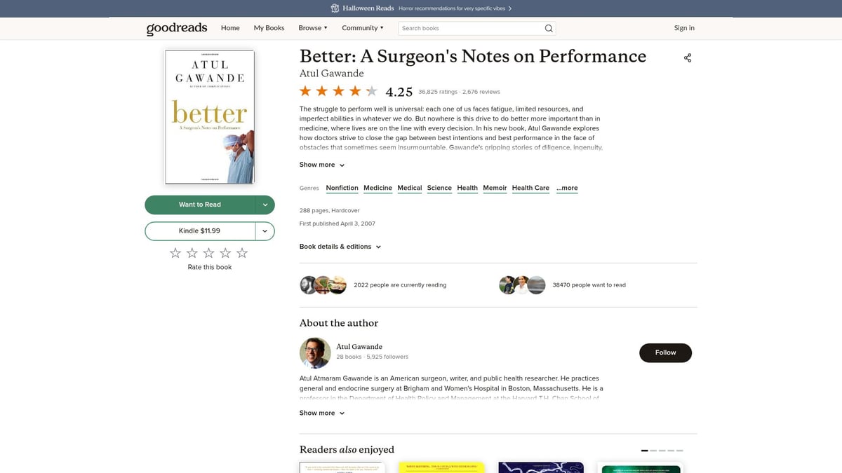 Top 8 Must-Read Healthcare Books for 2025 - Better: A Surgeon’s Notes on Performance by Atul Gawande