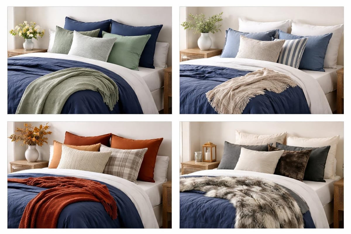 Navy bedding seasonal styling
