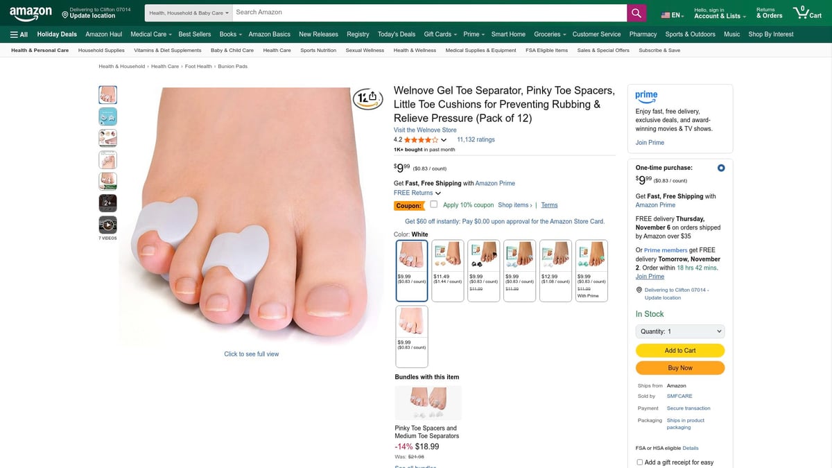 Top 8 Bunion Pads for Comfort and Relief in 2025 - Welnove Gel Toe Separator, Pinky Toe Spacers (12 Pack)