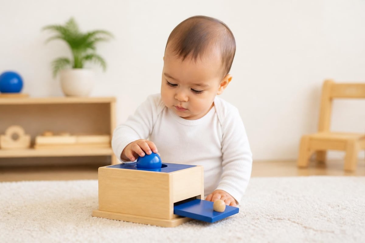 Baby exploring object permanence