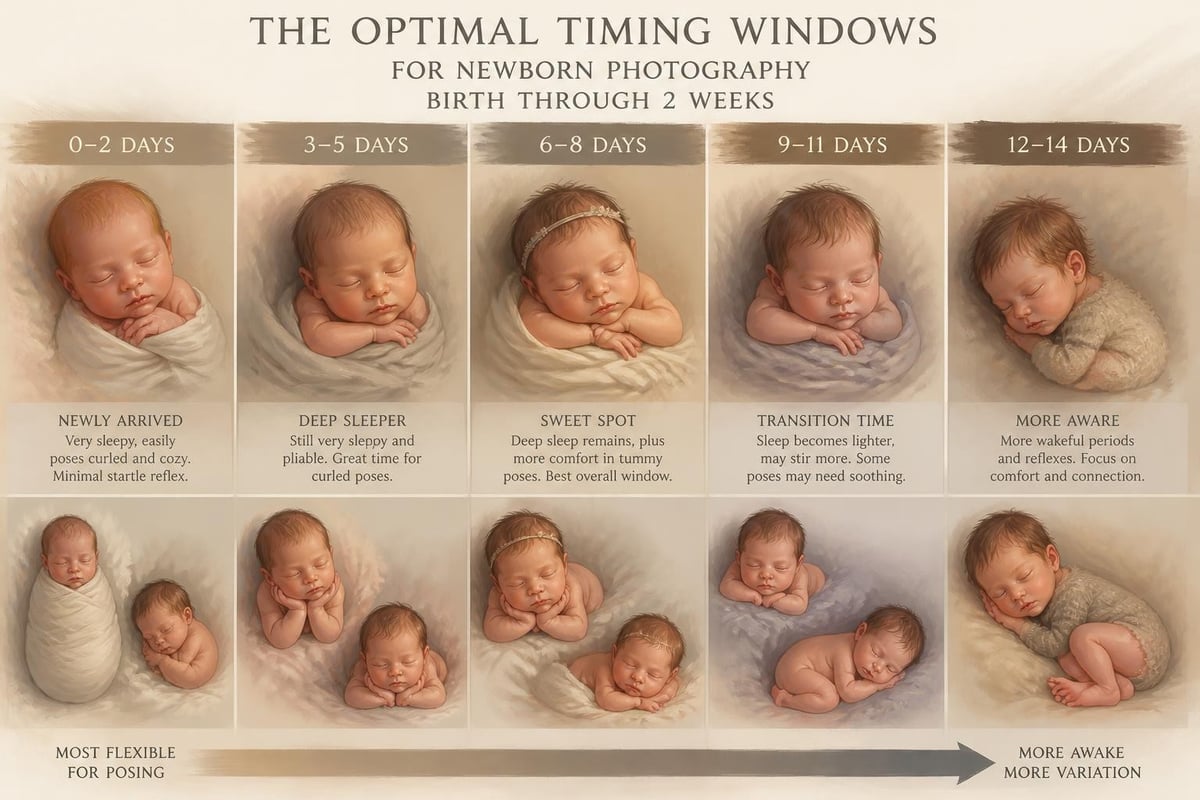 Newborn session timing windows