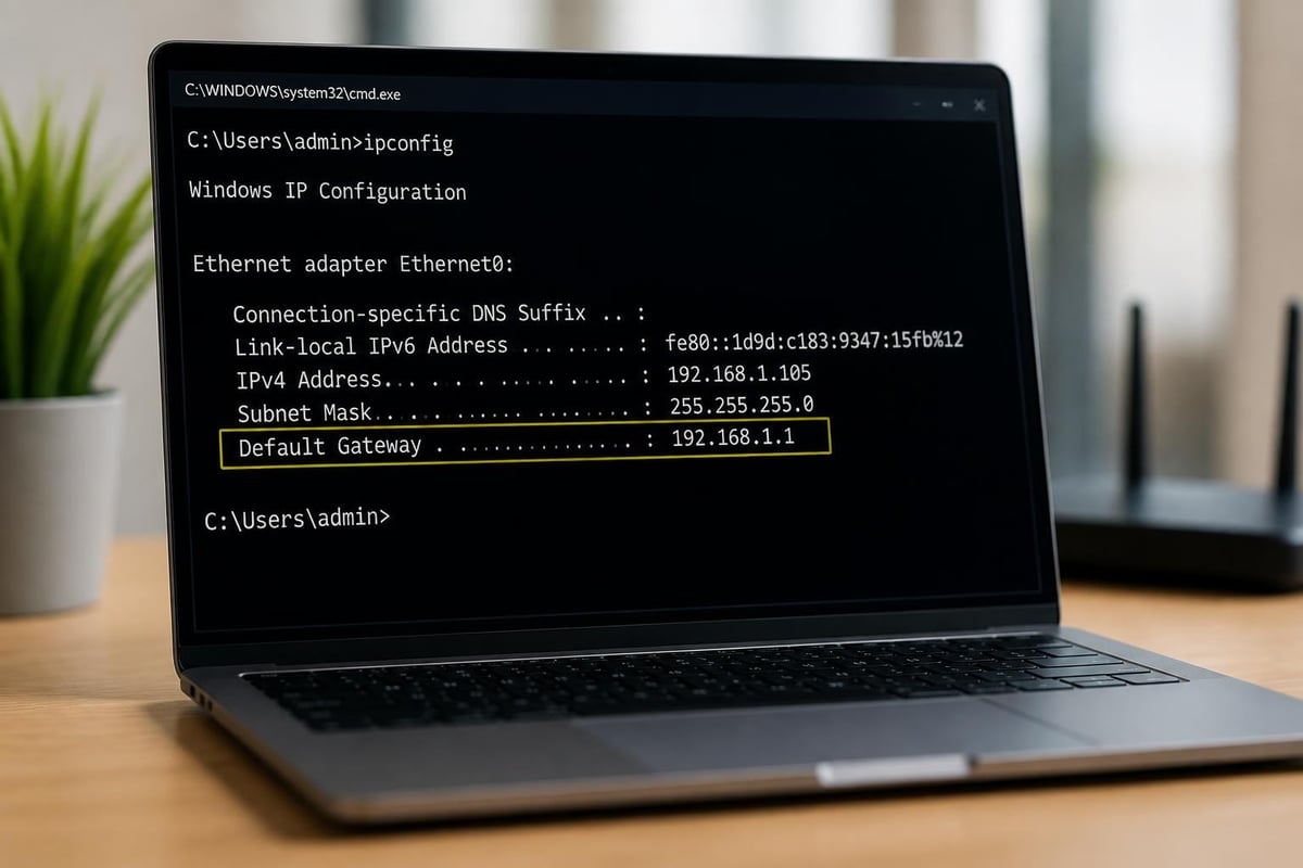 Command prompt showing ipconfig results