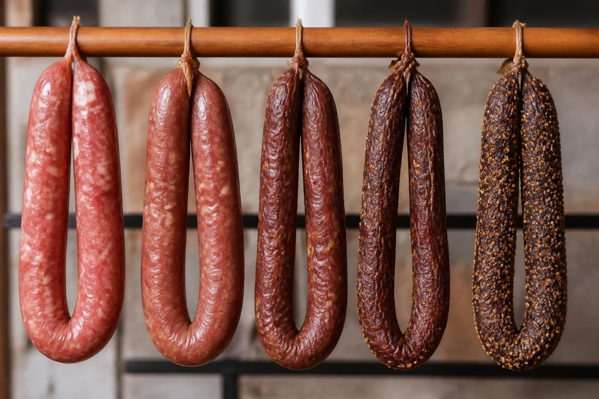 Droewors drying process stages