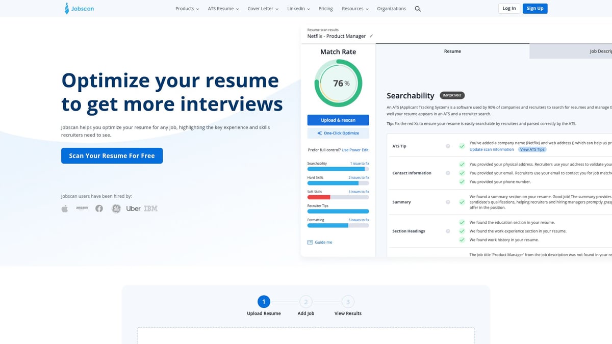 Top 7 Best Resume Free Tools for 2026 Job Seekers - Jobscan Resume Scanner