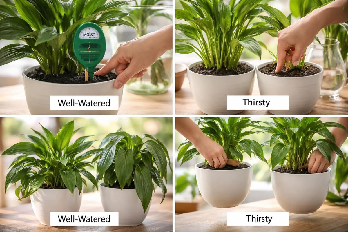 Peace lily watering indicators