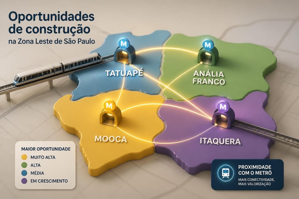 Mapa de oportunidades de construção na Zona Leste
