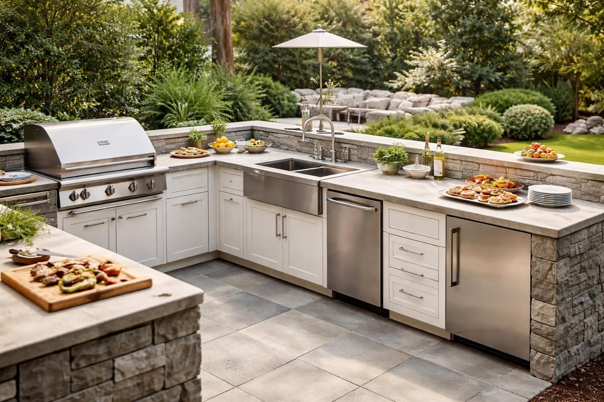 Alfresco outdoor kitchen workflow zones