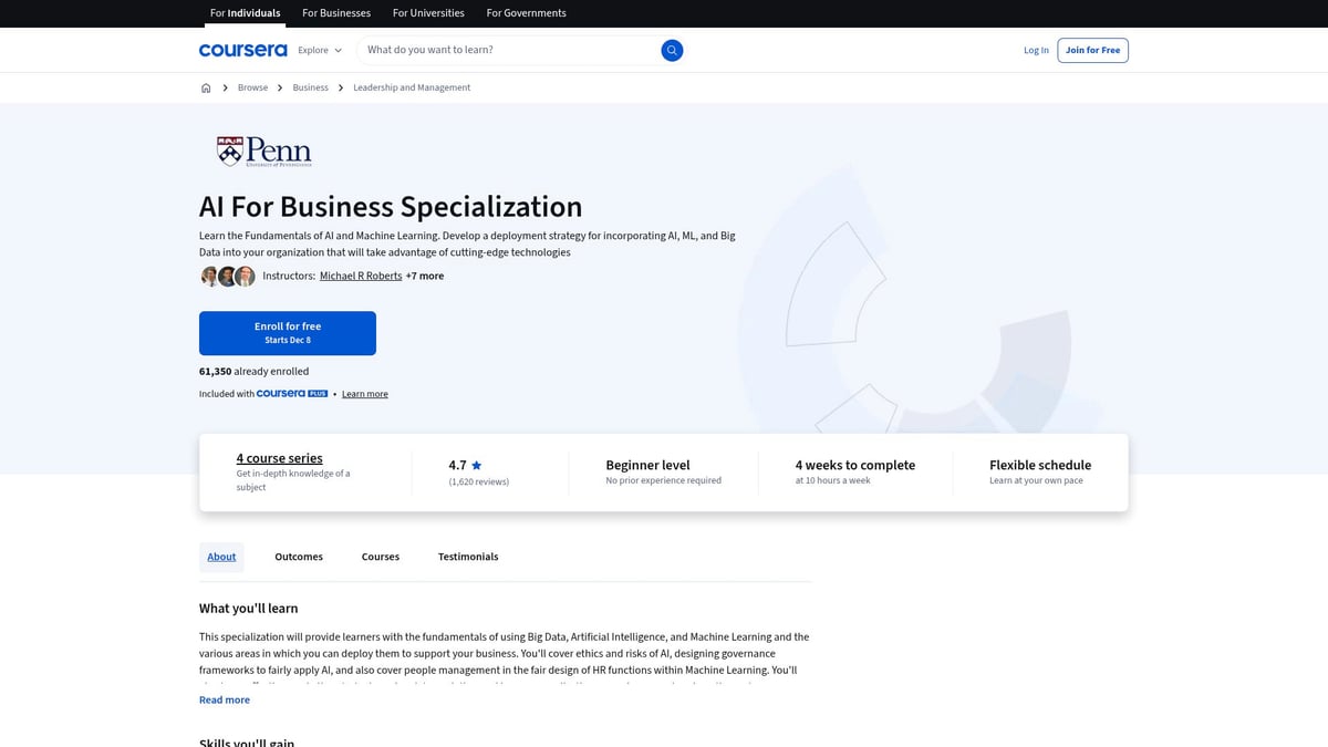 7 Top Coursera Artificial Intelligence Course Picks for 2026 - AI For Business Specialization (Wharton)