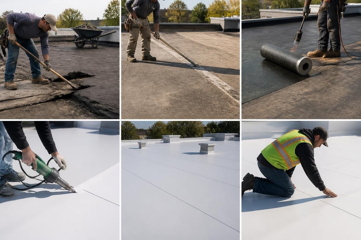 Flat roof installation stages