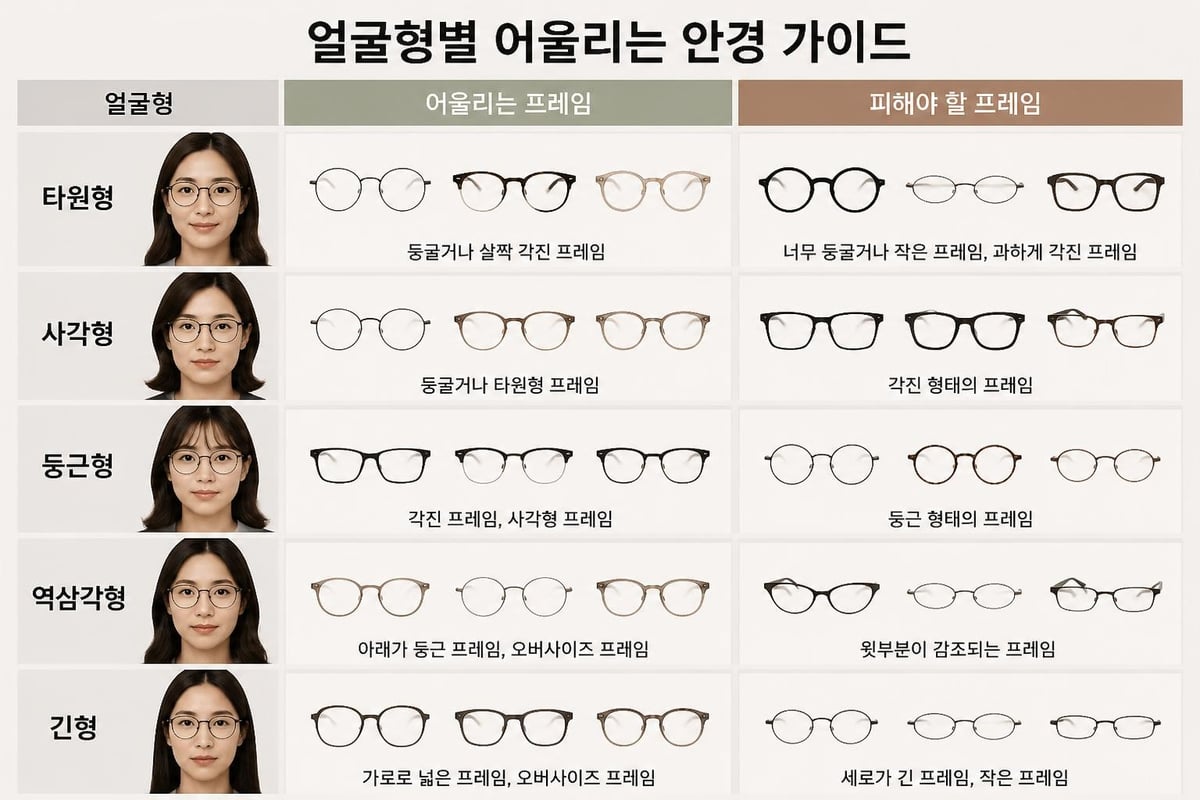 얼굴형별 안경 프레임 매칭