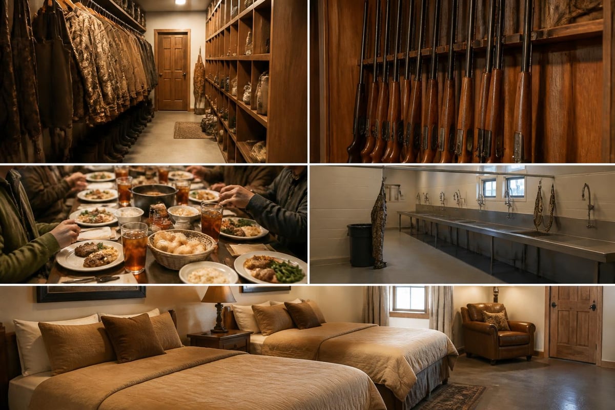 Duck hunting lodge amenities and features