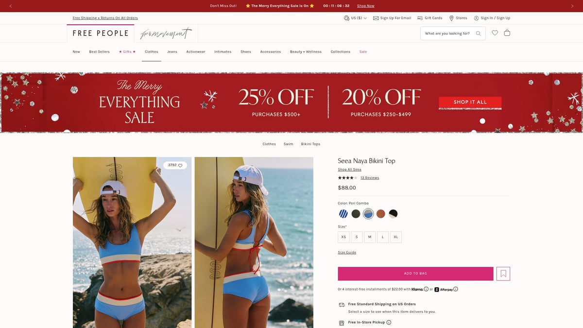 7 Stunning Blue Bathing Suit Styles to Try in 2025 - Seea Naya Bikini Top – Free People ($88.00)