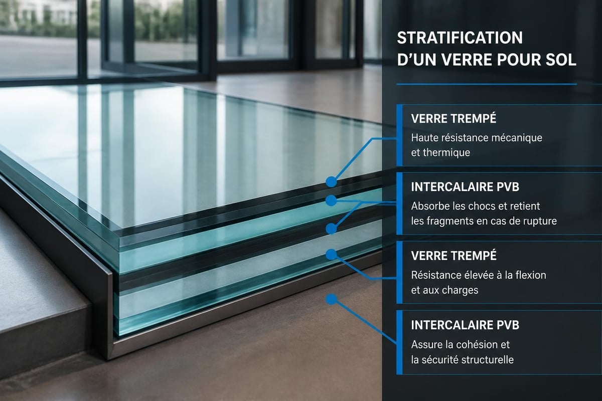 Composition verre feuilleté plancher
