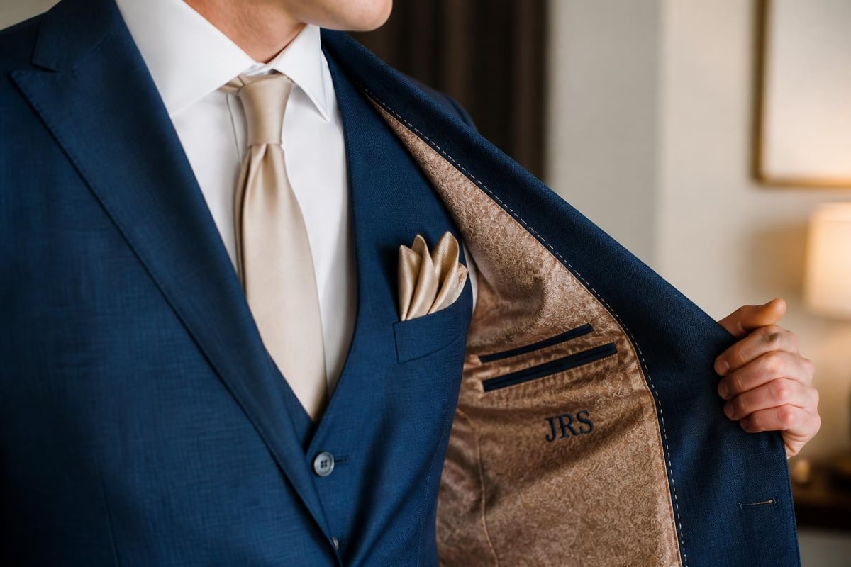 Wedding suit details and personalization