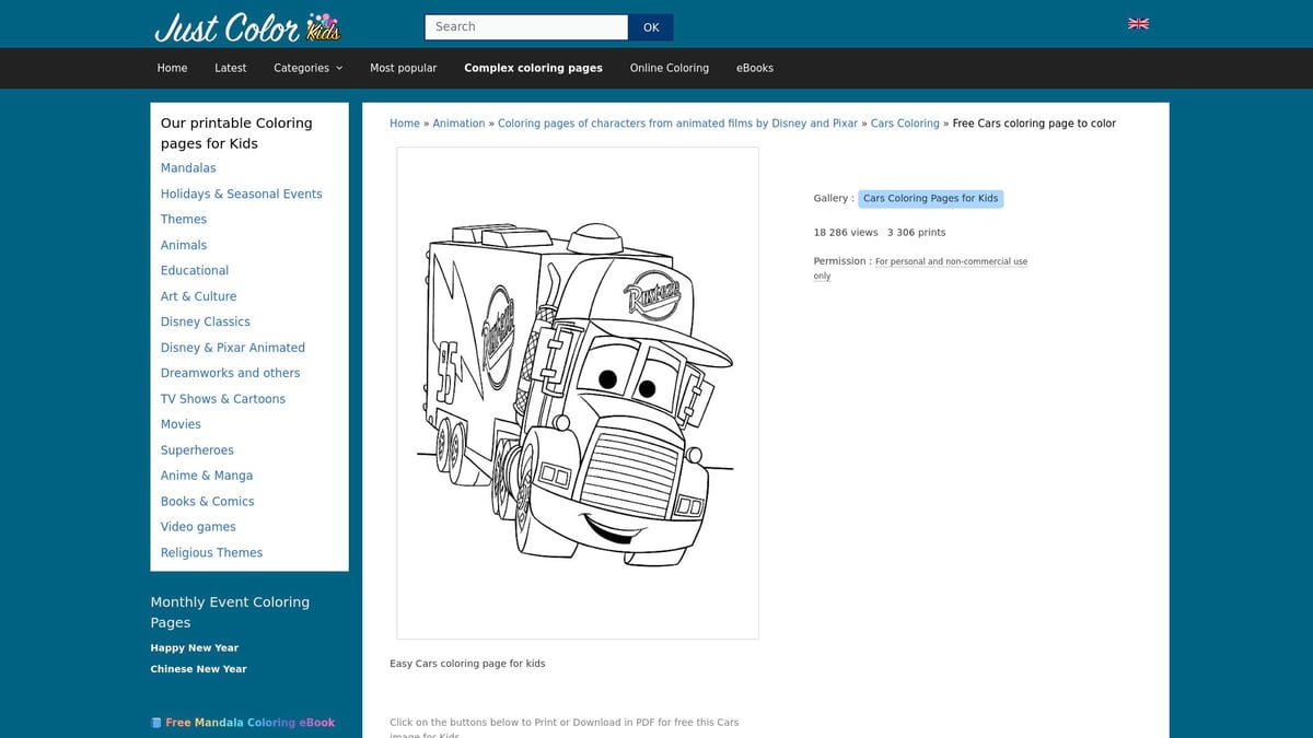 10 Best Cars Coloring Pages Printable for Kids 2026 - Easy Cars Coloring Page for Kids – JustColor