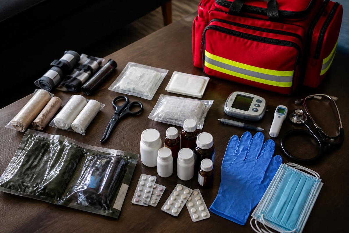 Medical supply categories in first aid bags