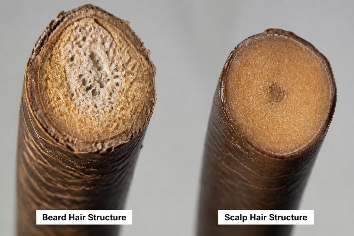 Beard hair structure vs scalp hair