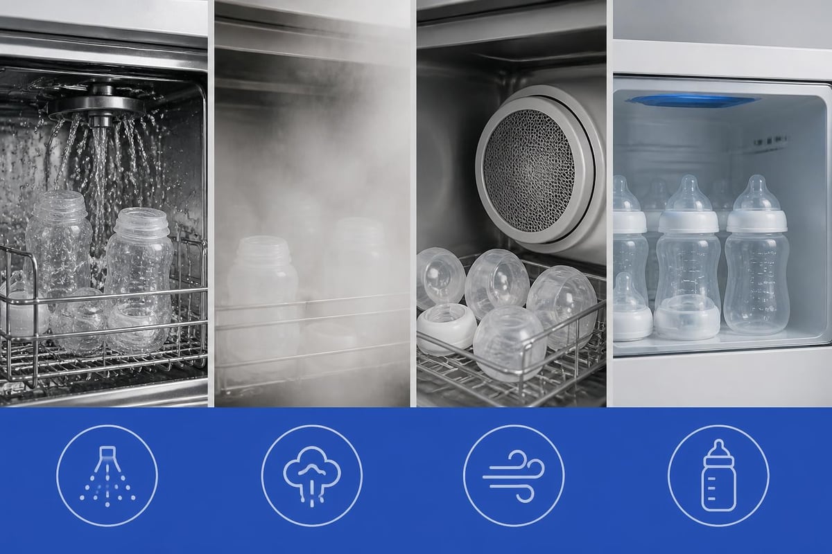 Feeding bottle washer cycle stages