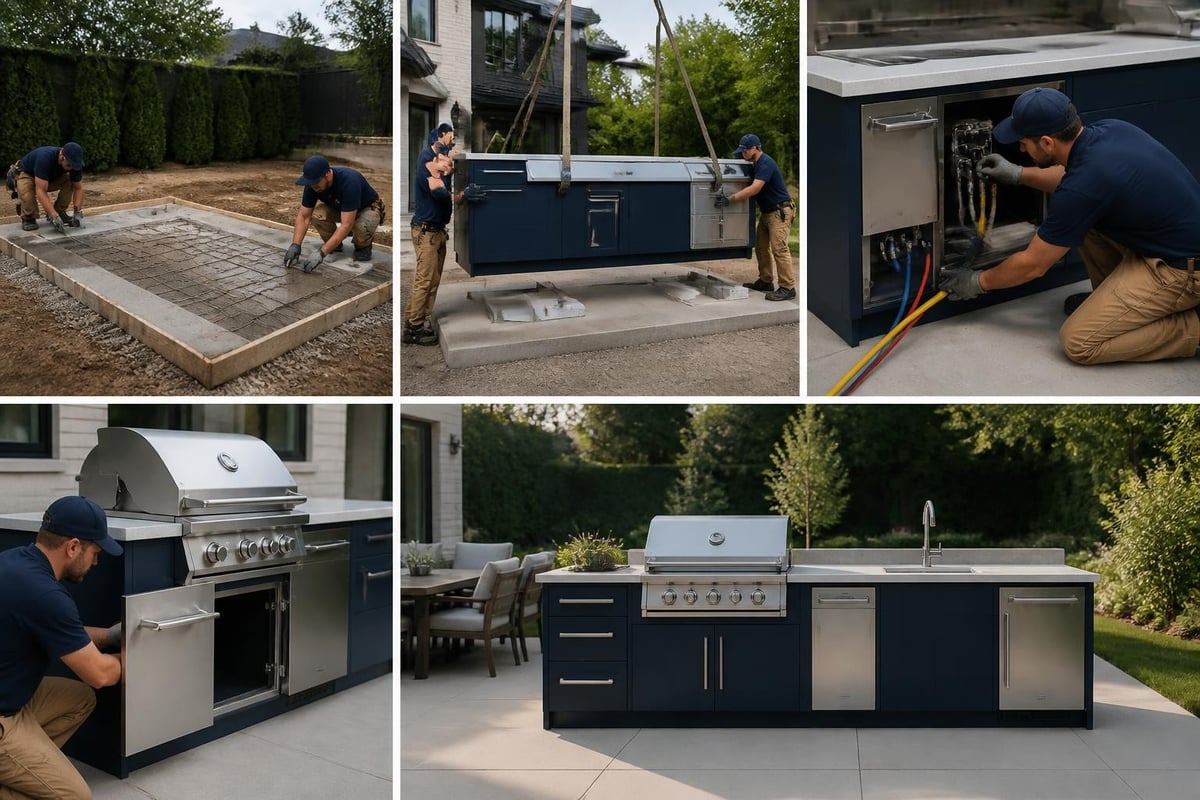 Outdoor kitchen installation stages