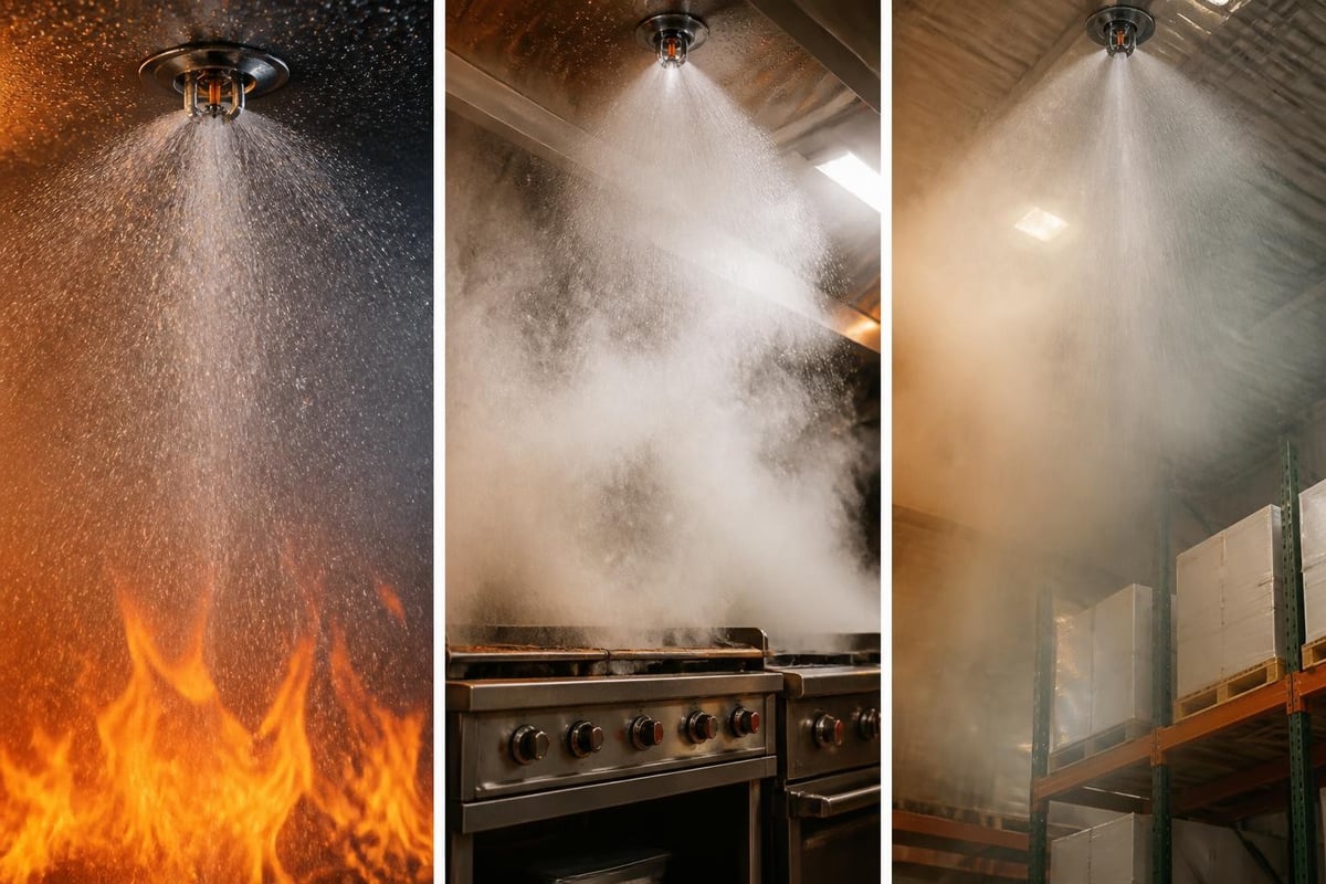 Water mist fire suppression mechanisms
