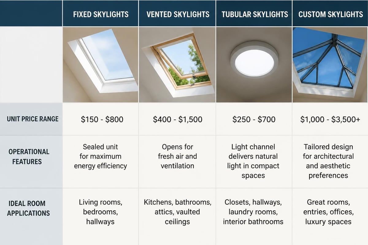 Skylight types and cost factors
