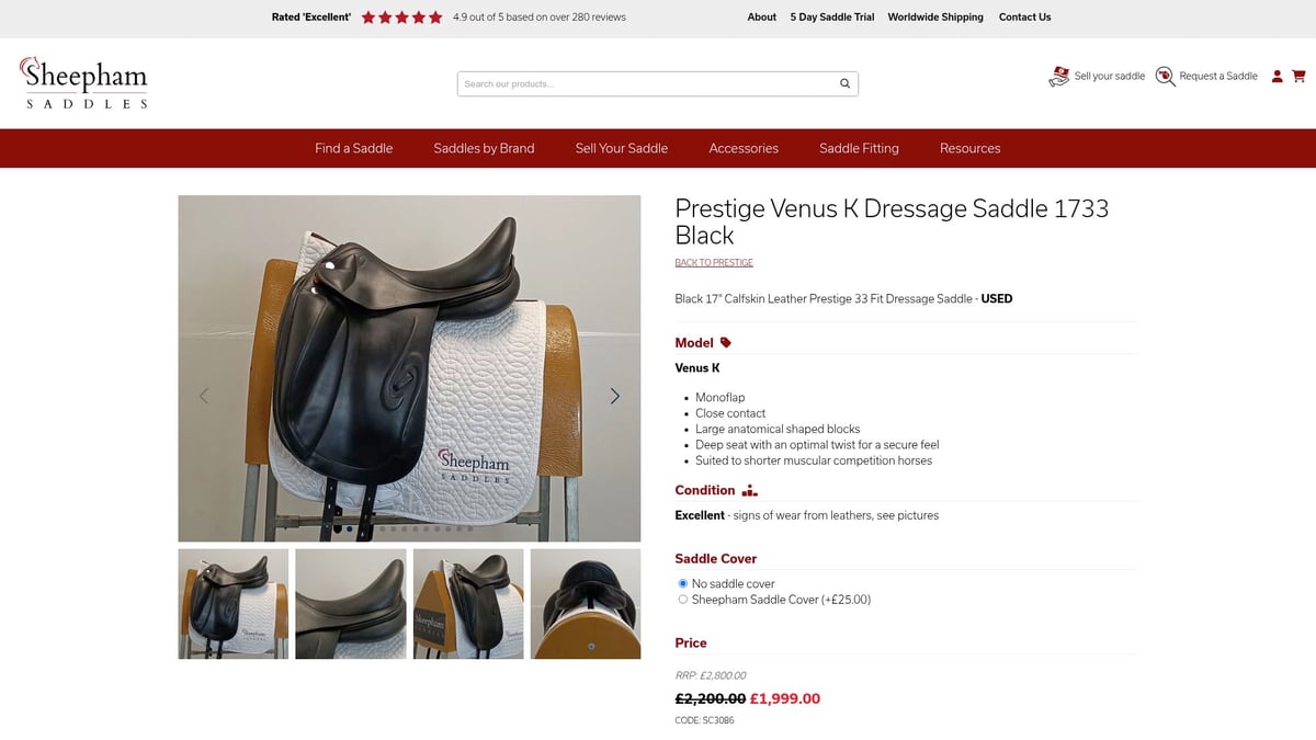 7 Best Second Hand Prestige Saddle Finds for 2026 Buyers - Prestige Venus K Dressage Saddle 1733 Black