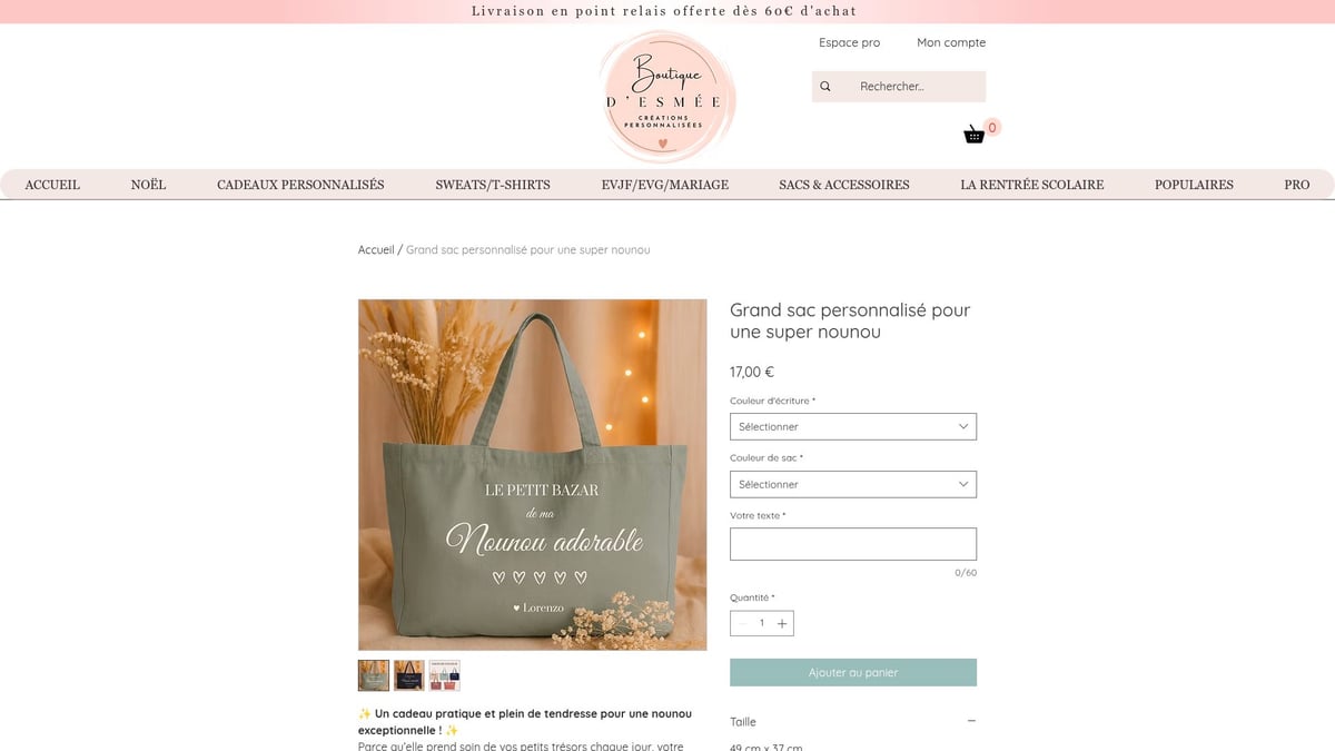 8 Idées Cadeau Nounou Originales à Offrir en 2026 - Grand sac personnalisé pour une super nounou – La Boutique des Mées (17,00 €)