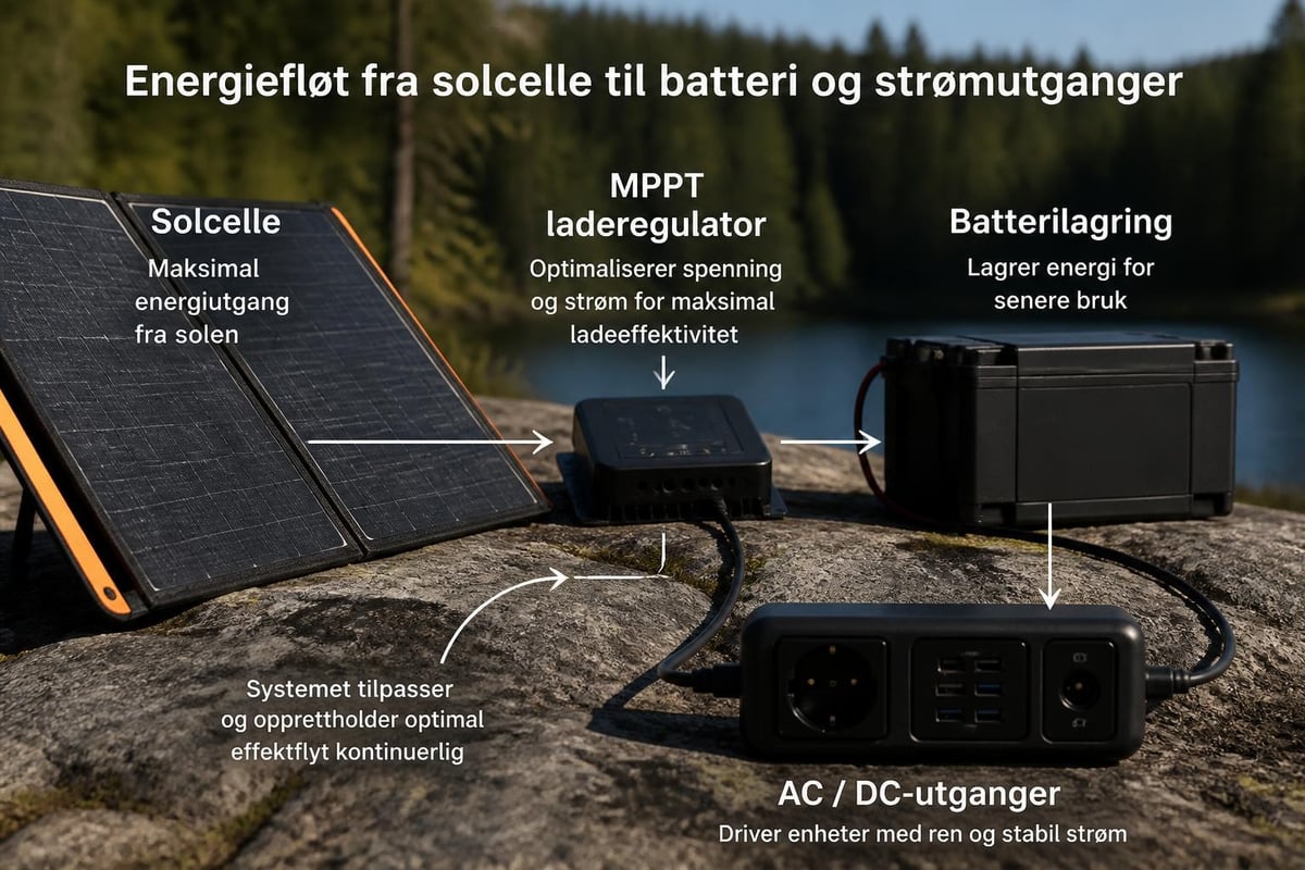 Solcellepanel og strømstasjon system