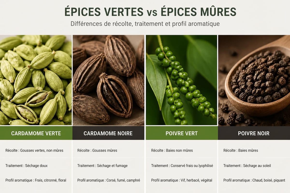 Caractéristiques distinctives des épices vertes