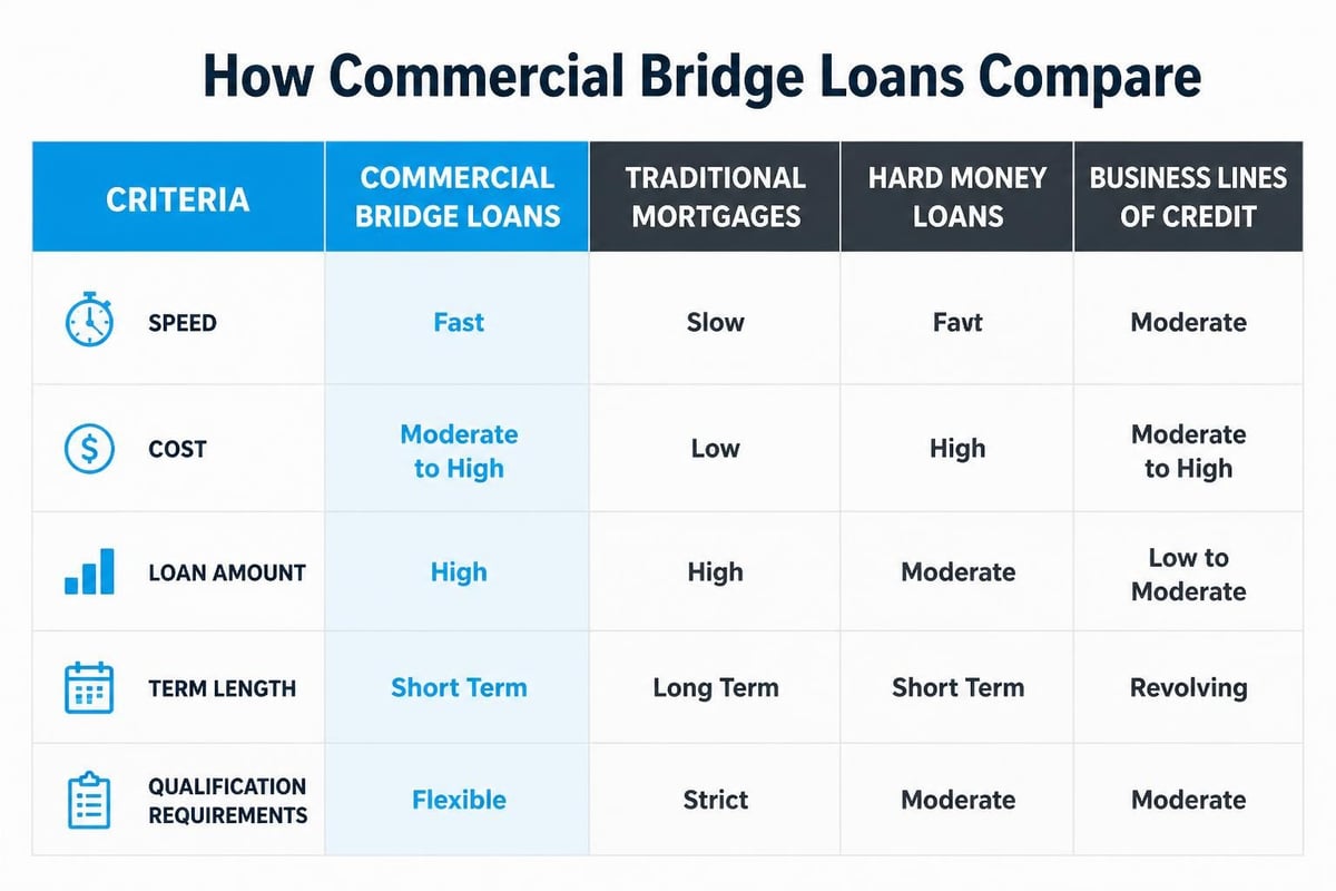 Bridge loan comparison matrix