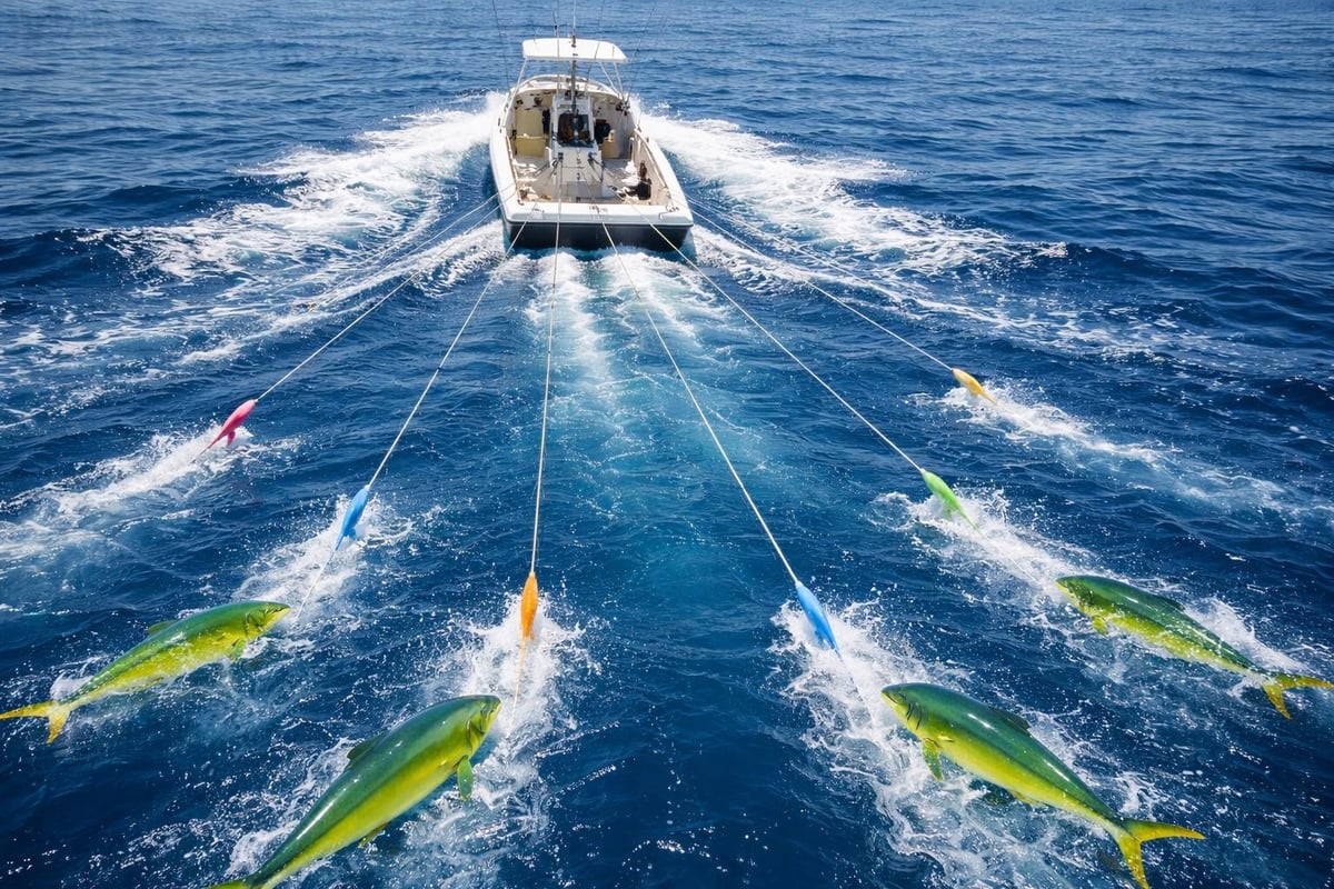 Mahi fishing spread configuration