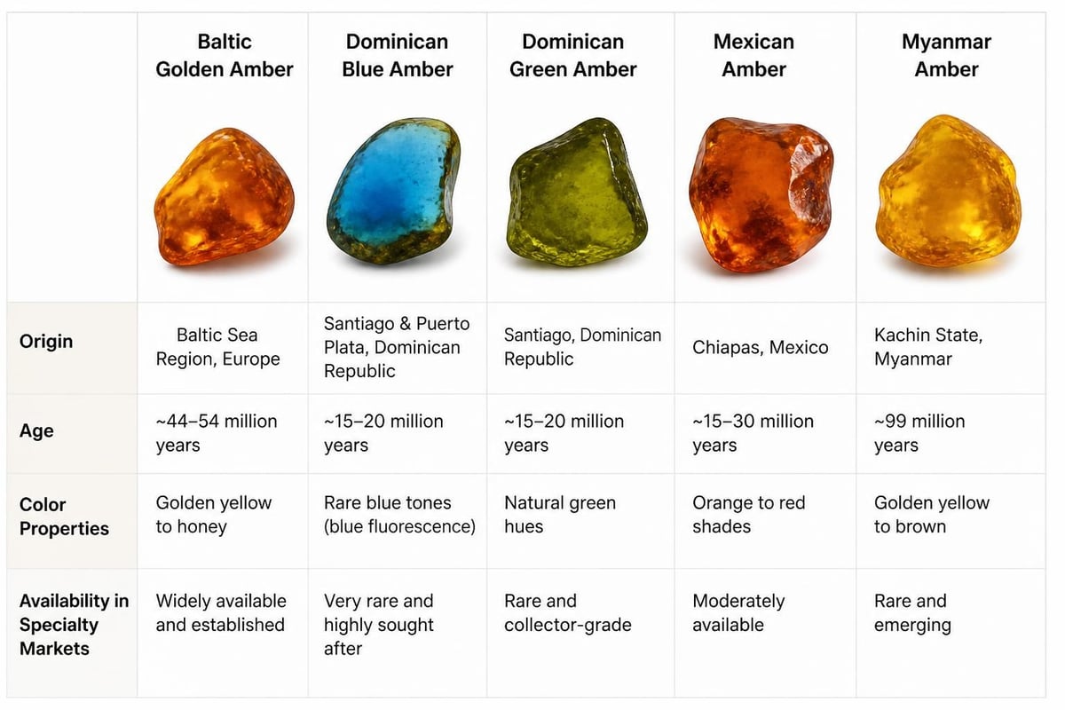 Regional amber varieties and their characteristics