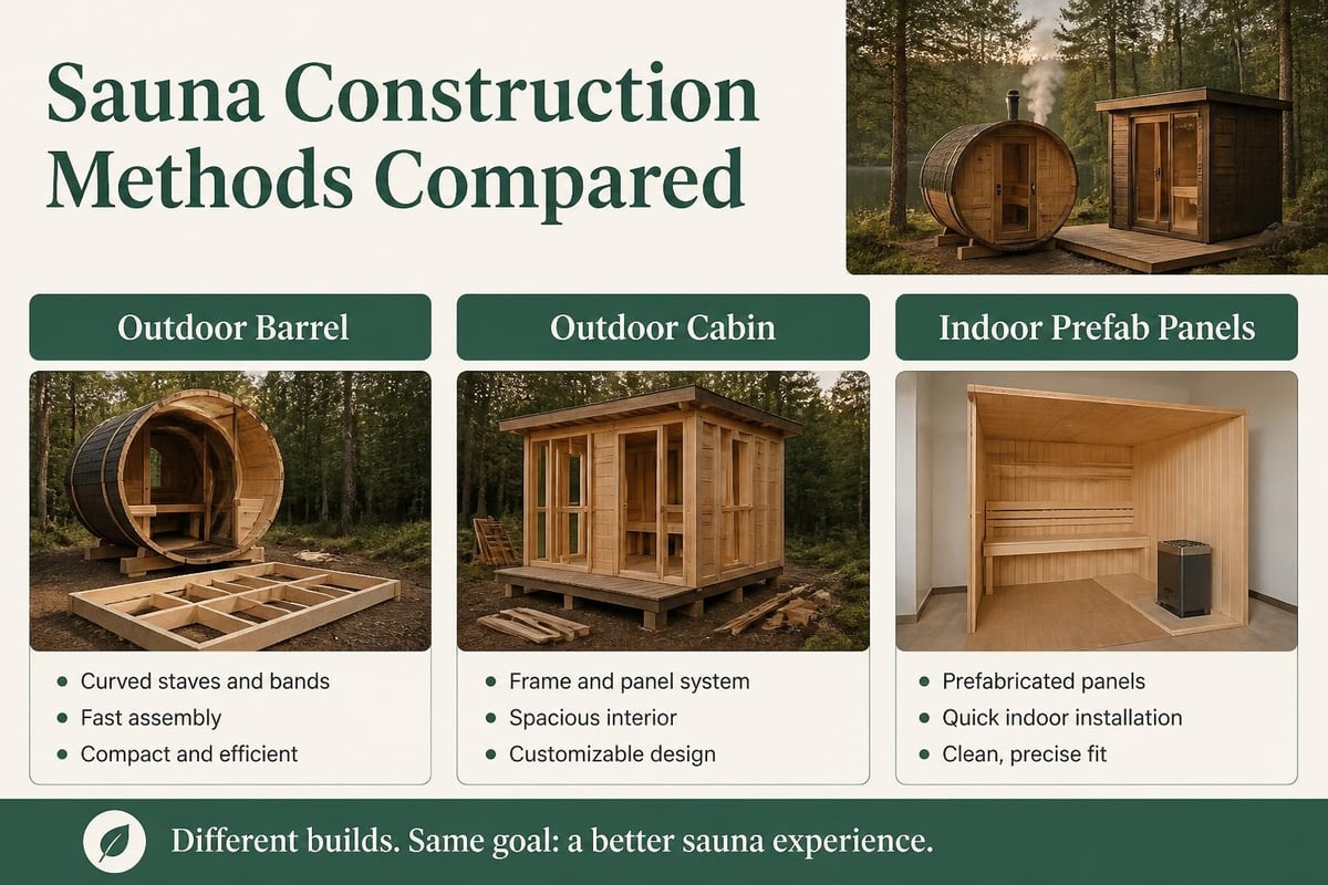 Outdoor and indoor sauna construction