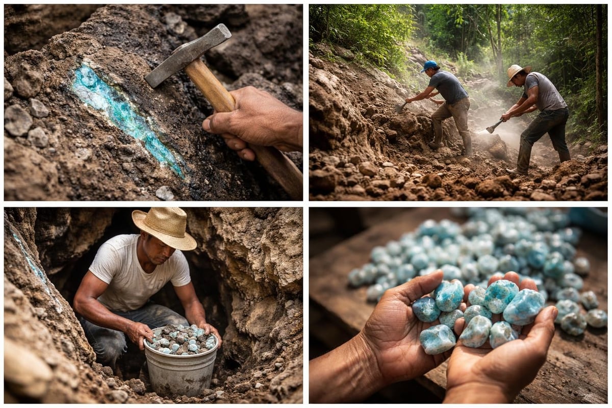 Larimar mining process in Los Chupaderos